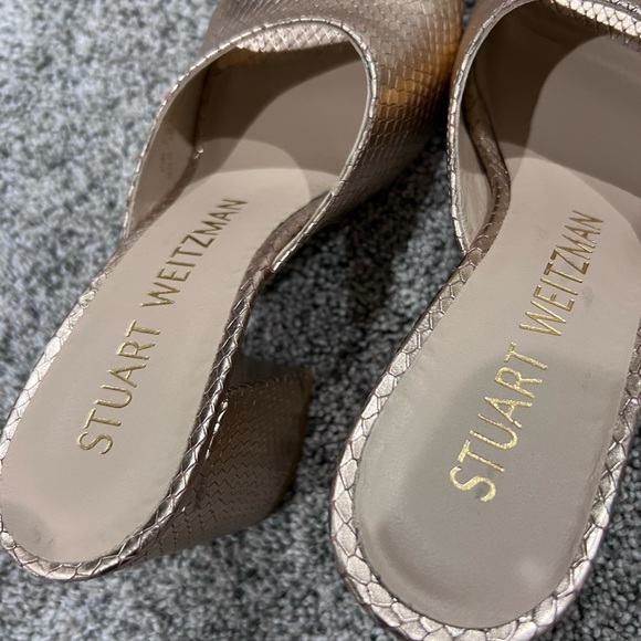 STUART WEITZMAN Tia 85 lizard-effect leather sandals Rose Gold Block Heel US 6.5 - Picture 10 of 10